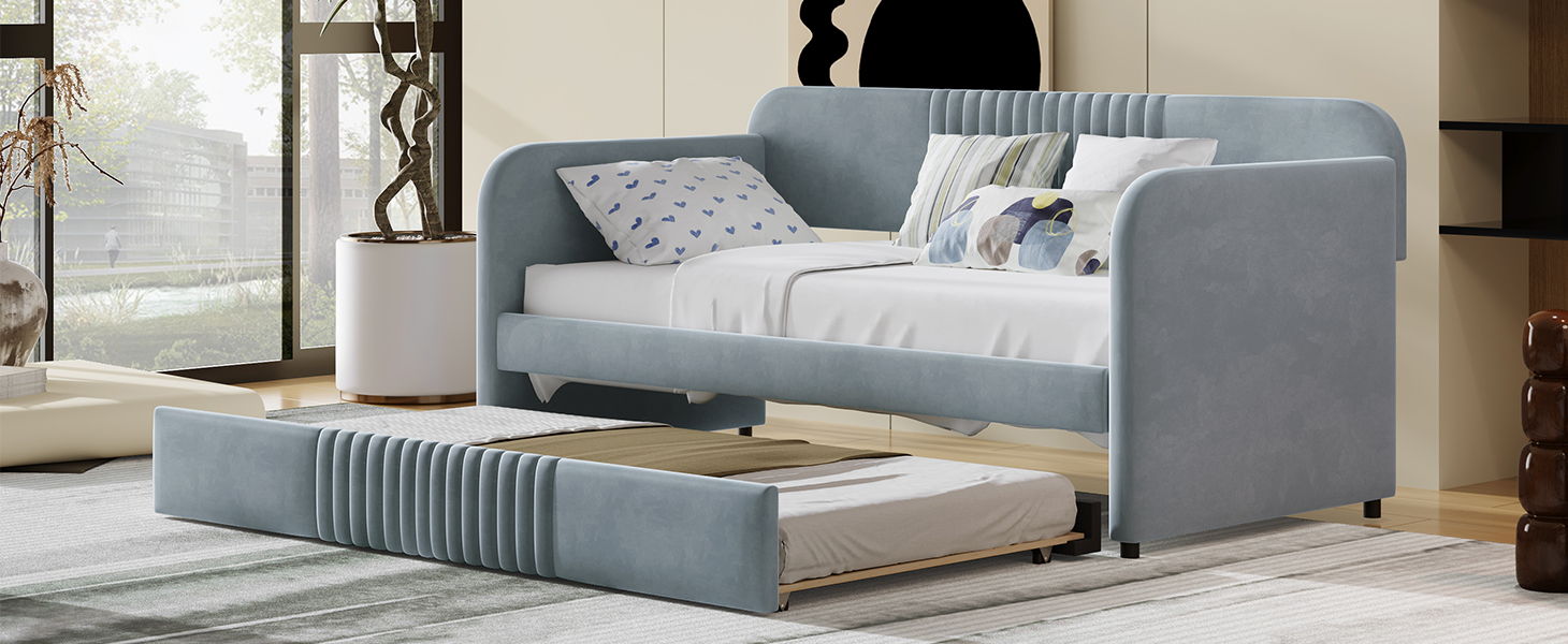 Upholstered Daybed Sofa Bed With Trundle Bed