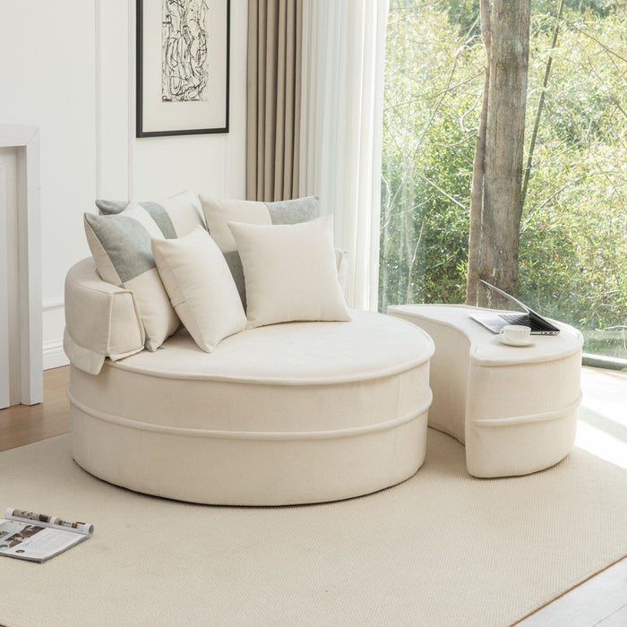 Modern Oversized Round Barrel Accent Chair With Ottoman