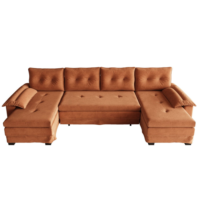 U-Shaped Sleeper Sofa With Pull Out Bed, Removable Armrests & USB Ports For Living Room