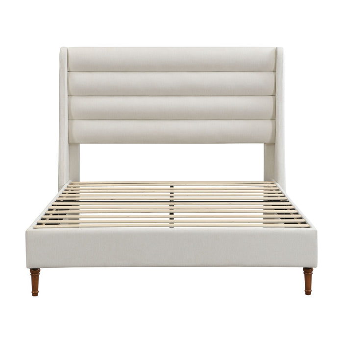 Modern Upholstered Platform Bed With Wave Shaped Headboard