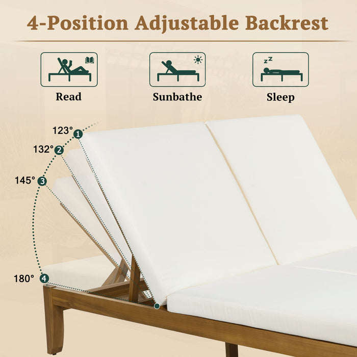 Adjustable Outdoor Patio Lounge Chair 2 Seater Recliner - Beige / Natural