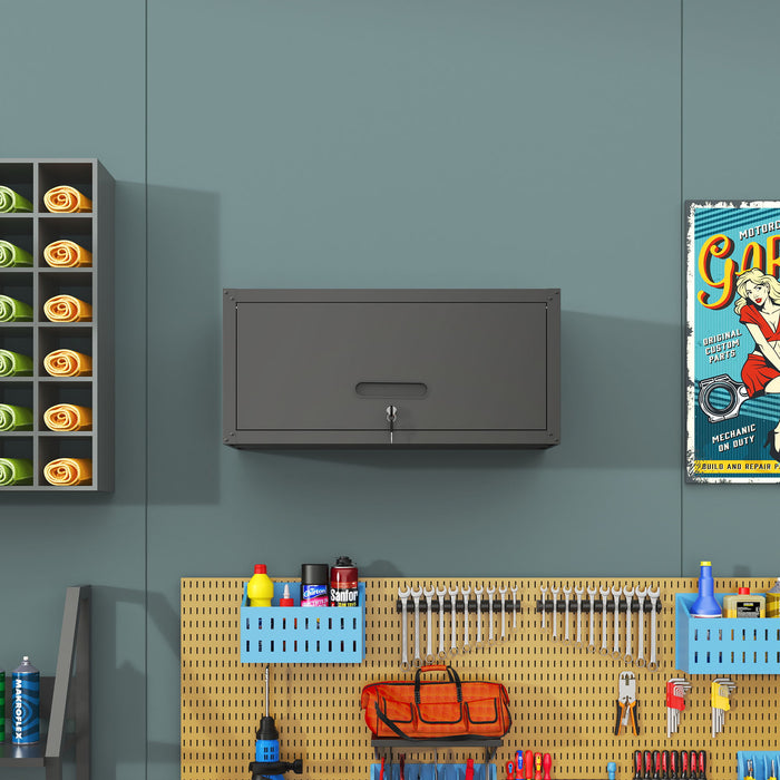 Heavy Duty, Metal Wall Mounted Tool Storage Cabinet Steel Metal Garage Storage Cabinet - Black / Gray