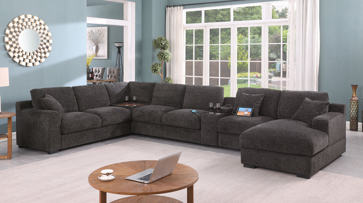 Celine - Corner Sectional Sofa With Right Facing Chaise, Cupholders, And Charging Ports - Gray