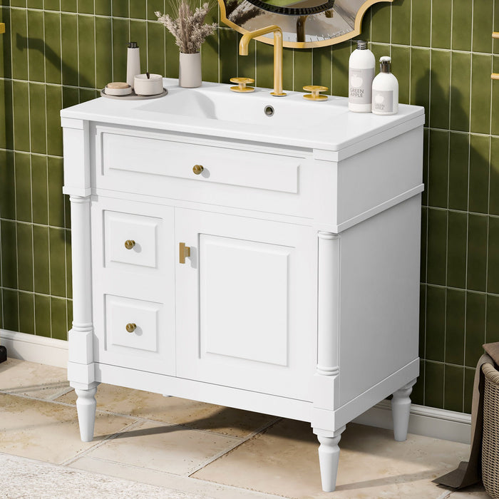 Modern Bathroom Vanity With Sink, Freestanding Cabinet With Flip Drawer & Adjustable Shelf