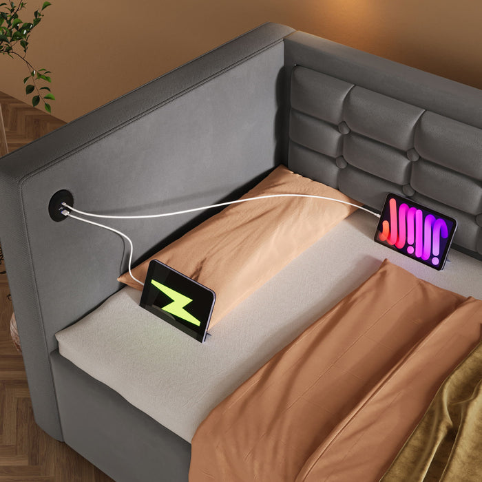 Upholstered Daybed With Hydraulic Storage And USB / Type - C Charging