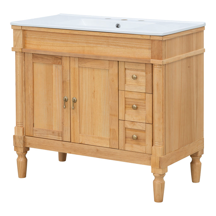 Modern Bathroom Vanity With Ceramic Sink, Soft Close Doors, Adjustable Shelves