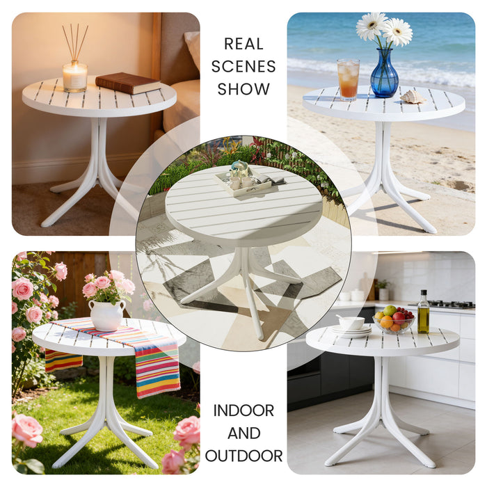 4 Piece Set Of Color Block Designed Single Chairs With Round Table - Grain Yellow / Haze Green / Tropical Orange / White