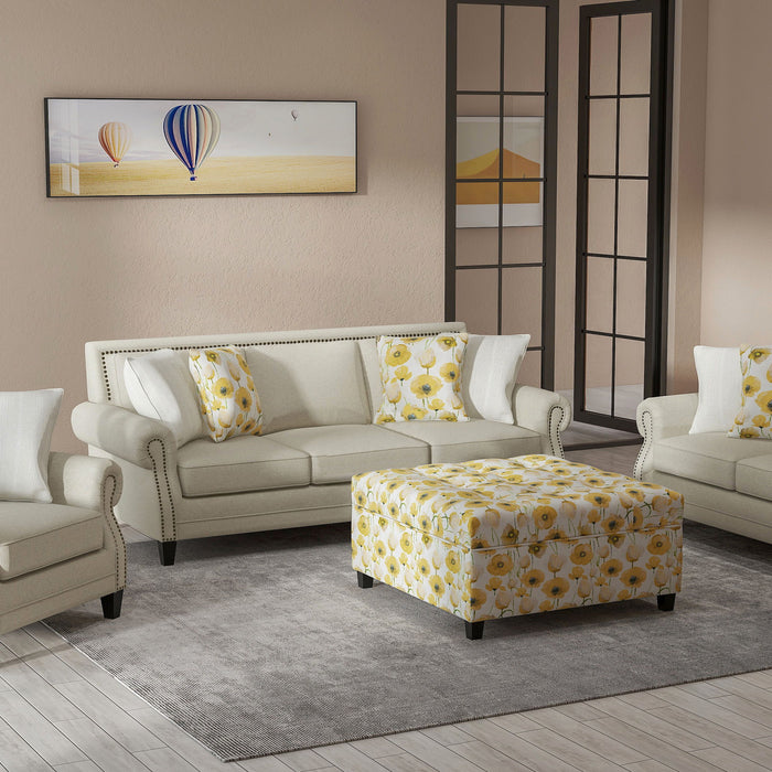 Celia - Accent Chair With Rolled Arms, Nail Head Trim, And Wood Legs - Saxon Beige