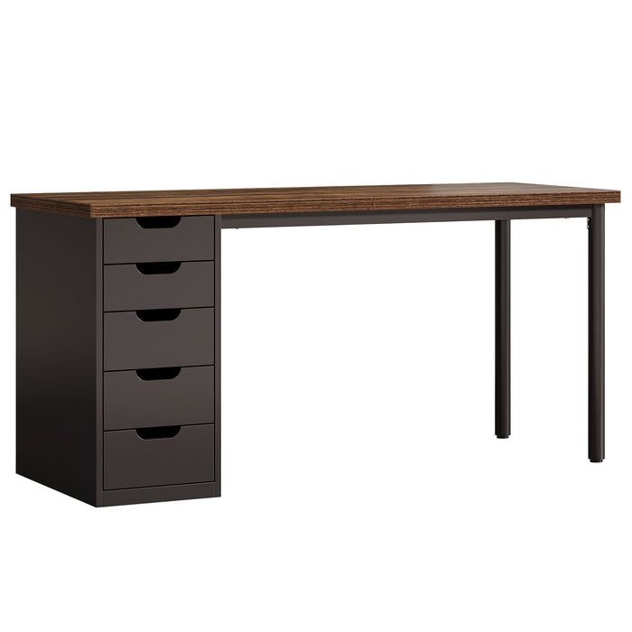 Computer Desk With 5 Drawers, Reversible Cabinet Design