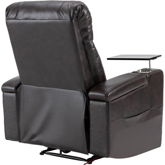 Power Recliner With Storage Arms, Cupholders, Swivel Tray Table And Cell Phone Stand - Brown