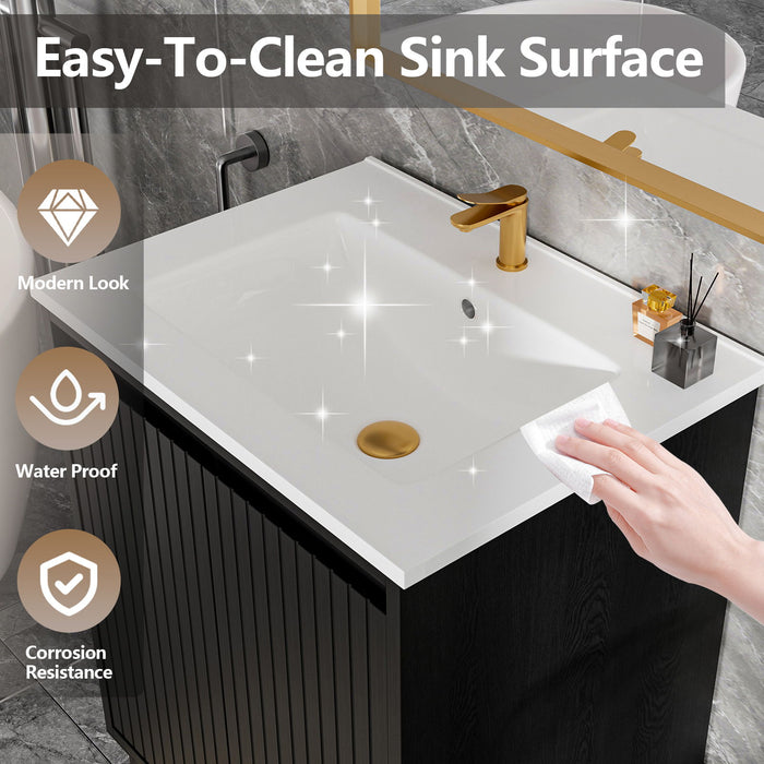 Bathroom Vanity With Ceramic Sink, Floor-Standing Design, Soft-Closing Drawers