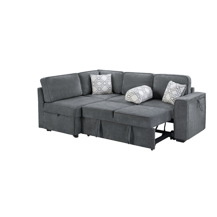 Convertible Sectional L-Shaped Sofa With Dual Pull-Out Sleepers, Flip-Top Table, USB Ports, Cup Holder & Storage