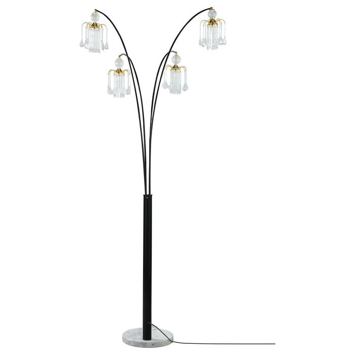 Marcos - Hanging Crystal Arc Tree Floor Lamp With Sculptural Frame - Black