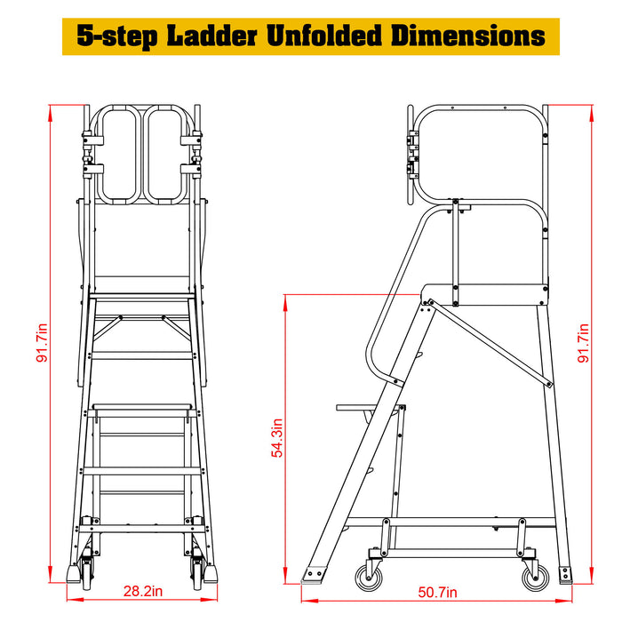 Heavy Duty Aluminum Rolling Platform Ladder With Steps, 375Lbs Capacity