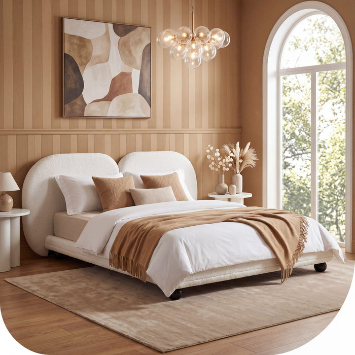 Queen Size Upholstered Platform Bed Frame With Split Headboard - White