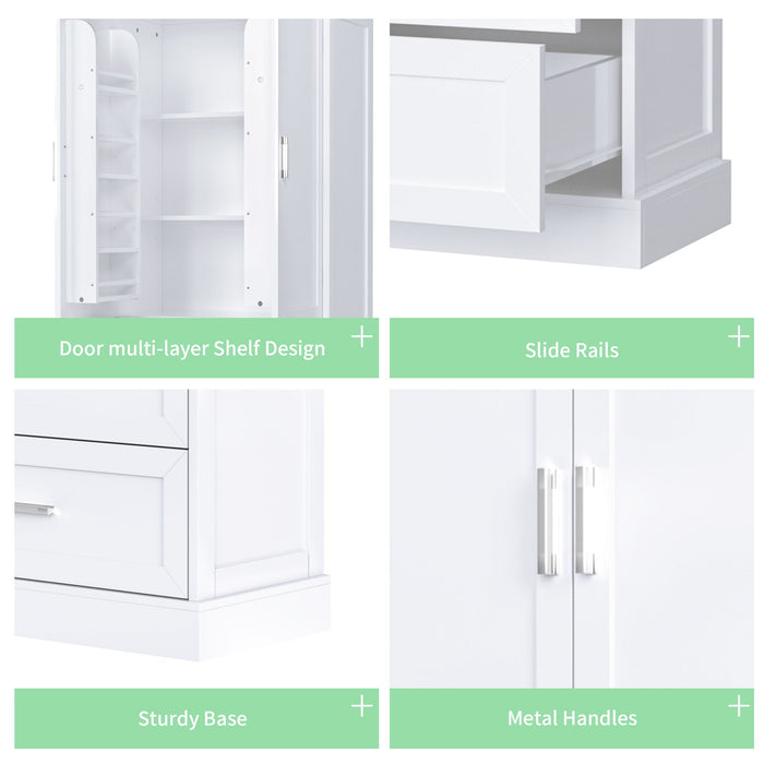 Tall Bathroom Storage Cabinet With 2 Doors And Drawers, Adjustable Shelf