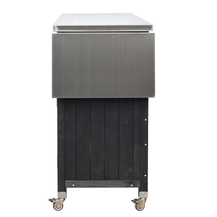 Foldable Outdoor Kitchen Island With Lockable Wheels, Storage Cabinet And Towel Rack For Patio