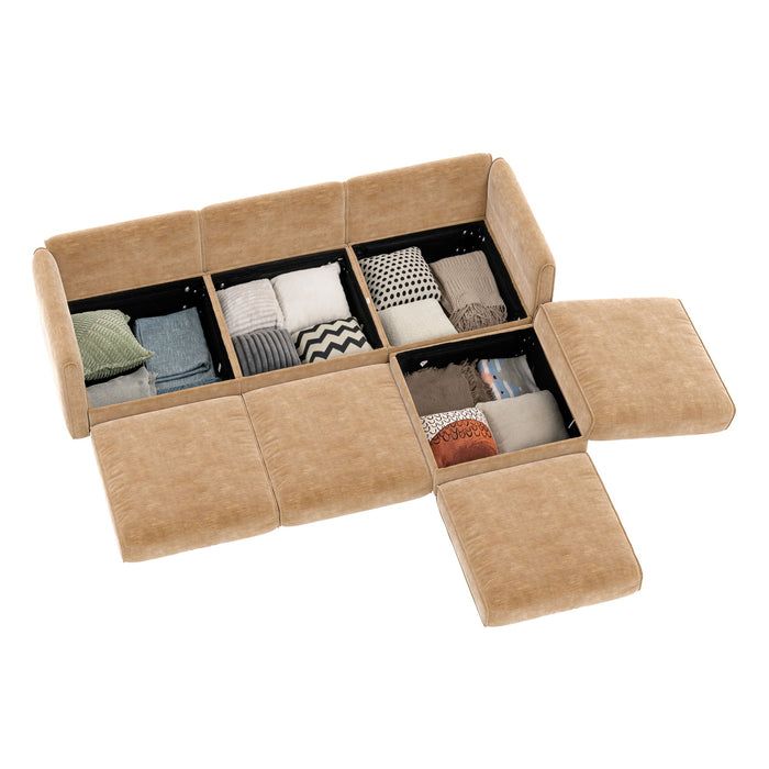 Contemporary Elegant White Chenille Sofa With Storage And Ottoman