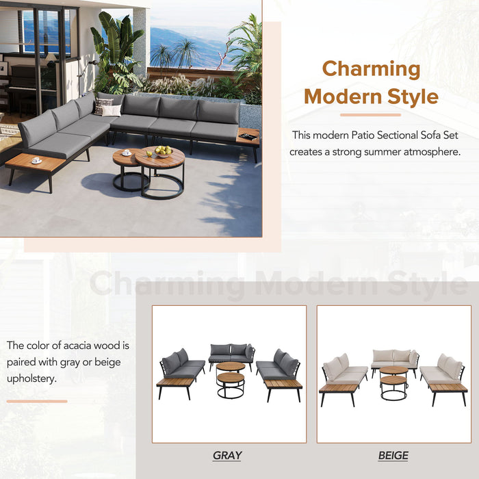 Modern Outdoor Sectional Sofa Set With Nesting Coffee Tables