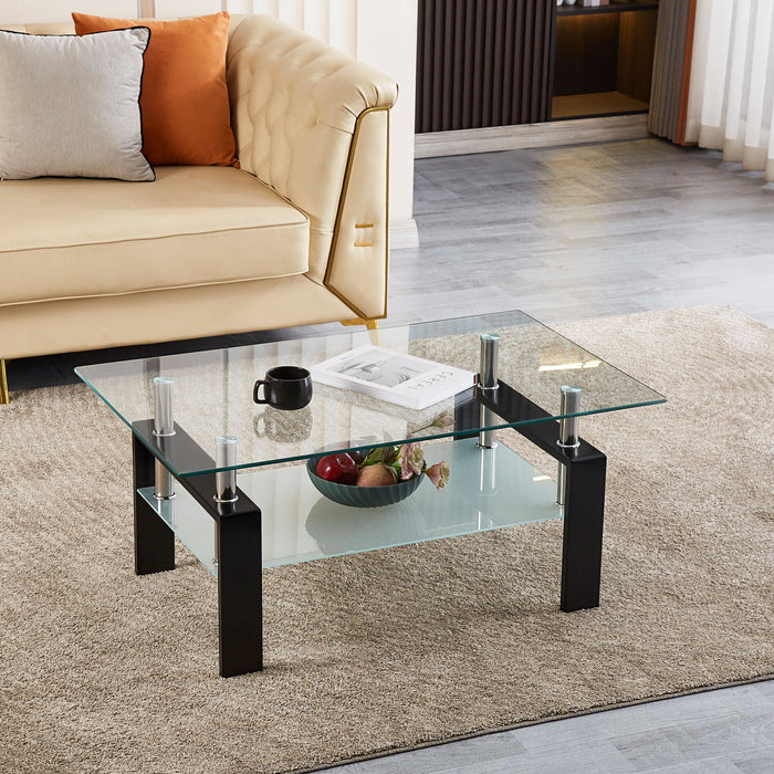 Luxury Modern Tempered Glass Coffee Table With 2 Layers