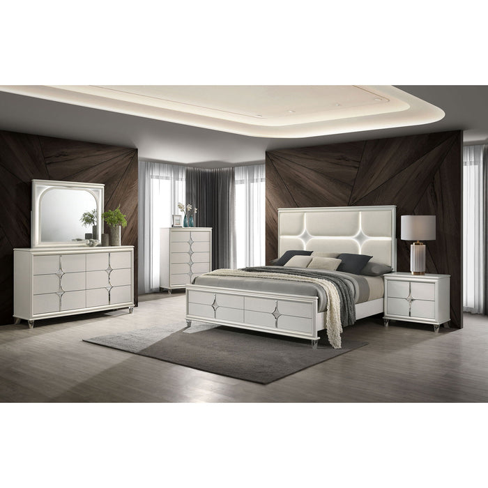 Gwendolyn - Queen Panel Bed With LED Headboard - White