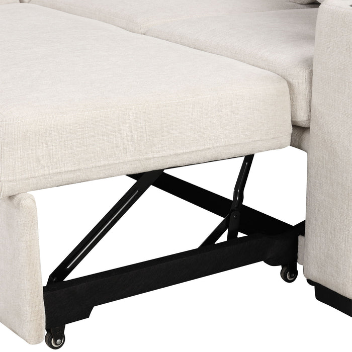 Sectional Sofa Convertible Pull-Out Bed With Storage Ottoman & USB Ports