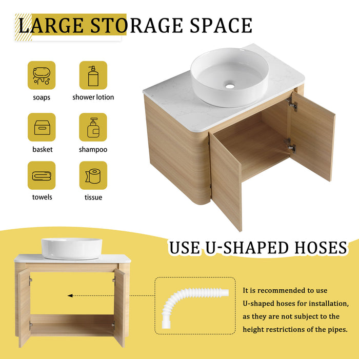 Mounted Bathroom Vanity With Art Sink & 2 Soft Close Doors