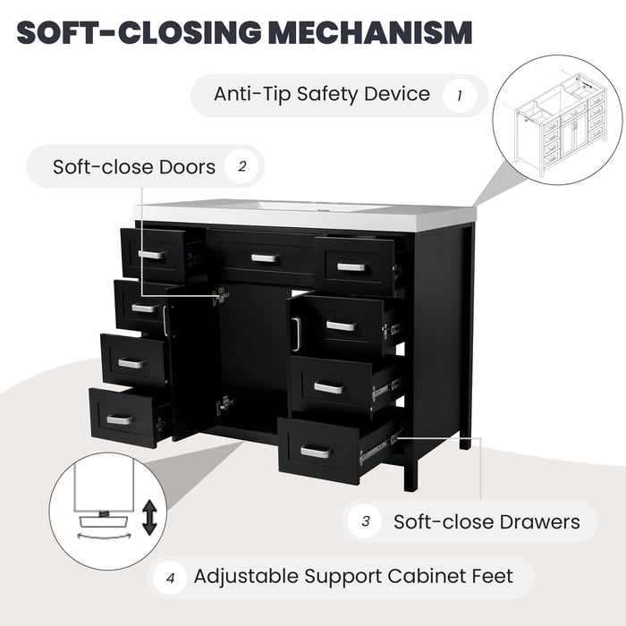Bathroom Vanity With Sink, 2 Doors 8 Drawers, Soft Close System, Classic Design