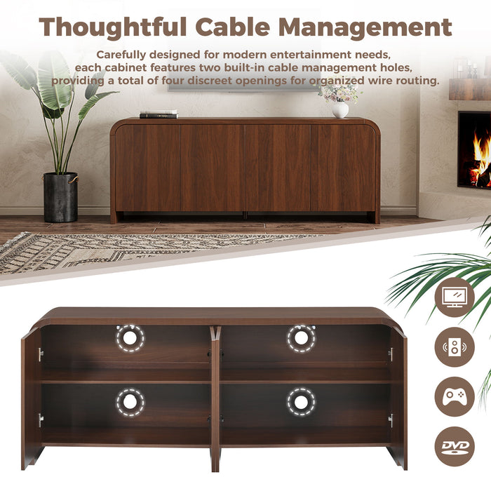 Curved Edge TV Stand With Large Cabinets