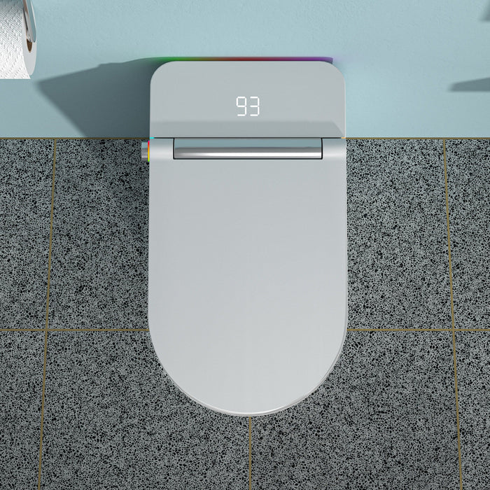 Smart Toilet With Bidet Built In, Auto Open & Close, Elongated Heated Seat, Foot Sensor Flush, LED Display, Warm Water Wash - White