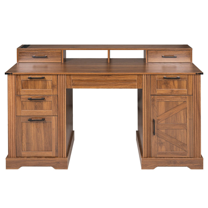 Office Desk With Charging Station & Storage Cabinet