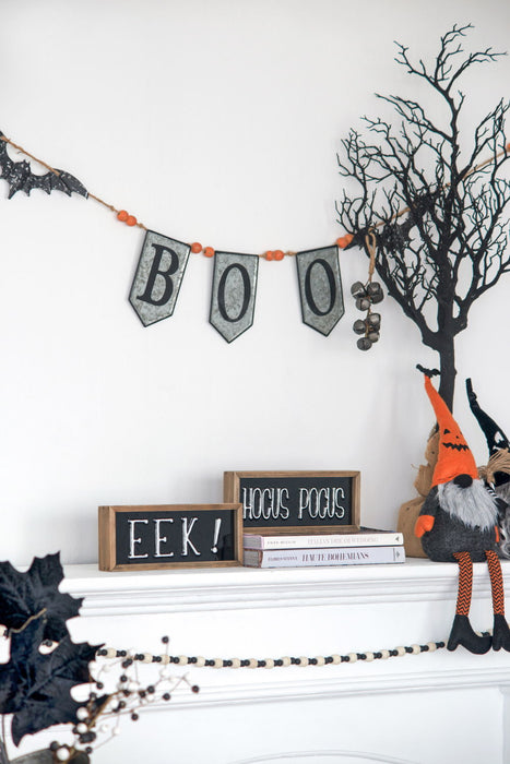 Iron Boo Banner With Bats, For Halloween Holiday Decor - Black / Gray / Orange