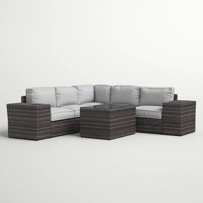Modern Patio Rattan Sectional Set With Cushions
