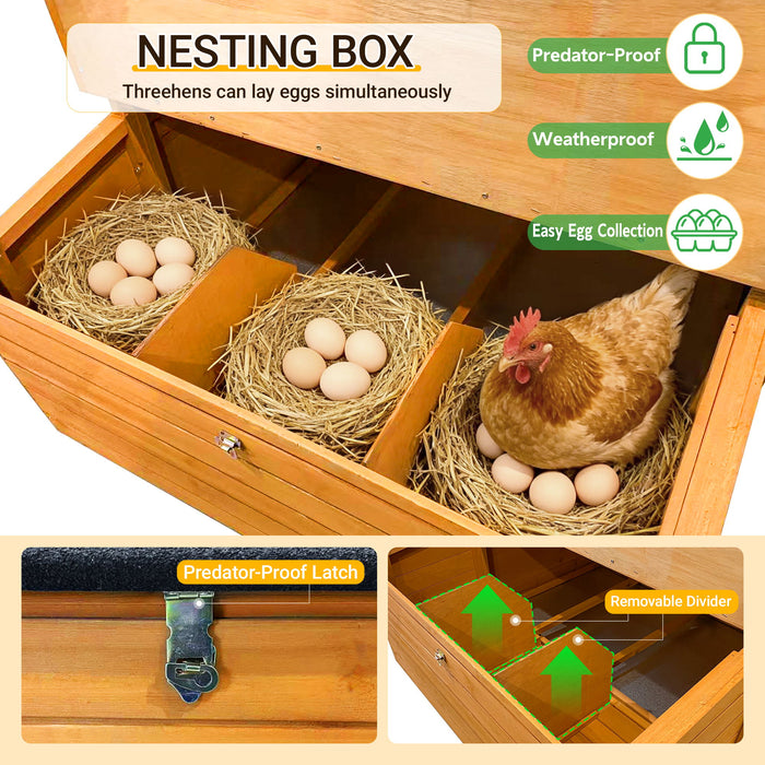 Chicken Coop, Large Chicken Coop With 3 Nesting Boxes, Foldable Ramp And Flip Up Asphalt Roof - Orange