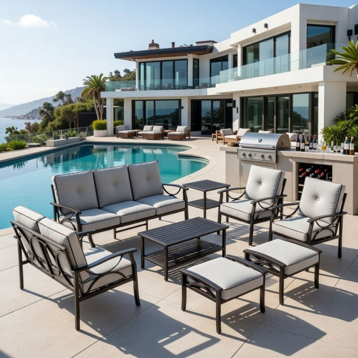 Patio Furniture Set, Coffee Table And Cushions For Backyard