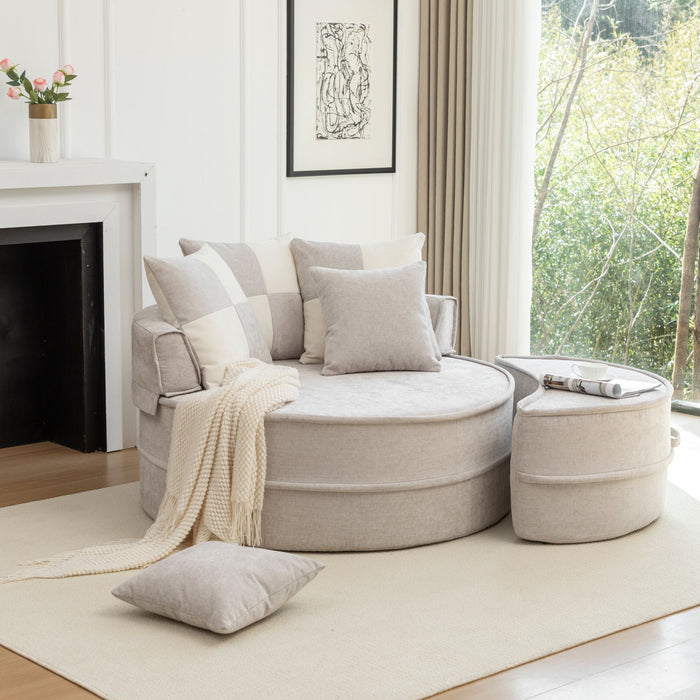 Modern Oversized Round Barrel Accent Chair With Ottoman