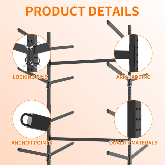 Freestanding Kayak Storage Rack With Lockable Wheels For Kayak, Canoe, Sup & Surfboard