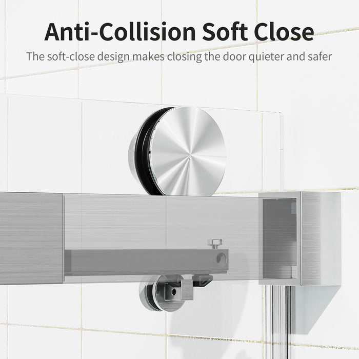 Frameless Sliding Shower Door With Soft- Close, 3 / 8" Tempered Glass