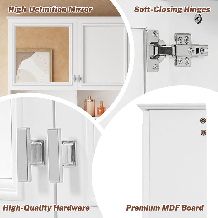 Wall-Mounted Mirror Medicine Cabinet With Adjustable Shelf And Open Shelves, Bathroom Storage Cabinet Over Toilet - White
