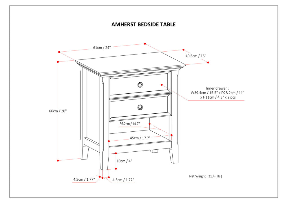 Amherst - Bedside Table - Russet Brown