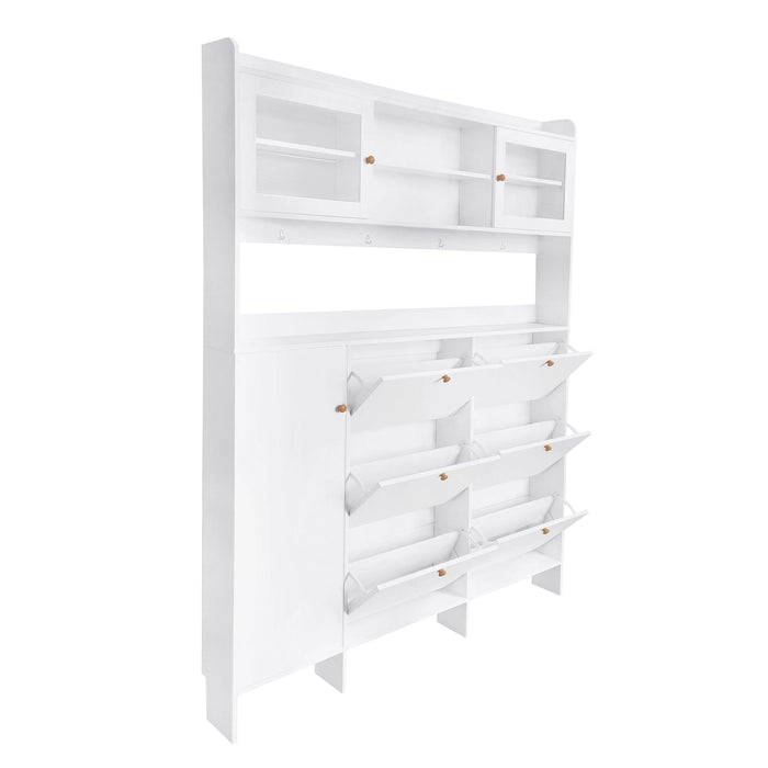On Trend Multifunctional Tipping Bucket Shoe Cabinet With Storage Shelf & 6 Flip Drawers