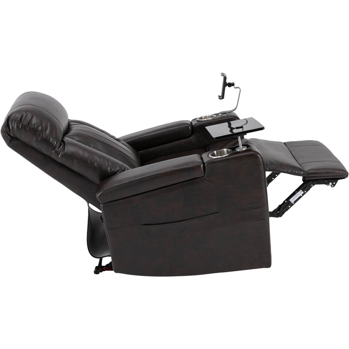 Power Recliner With Storage Arms, Cupholders, Swivel Tray Table And Cell Phone Stand - Brown