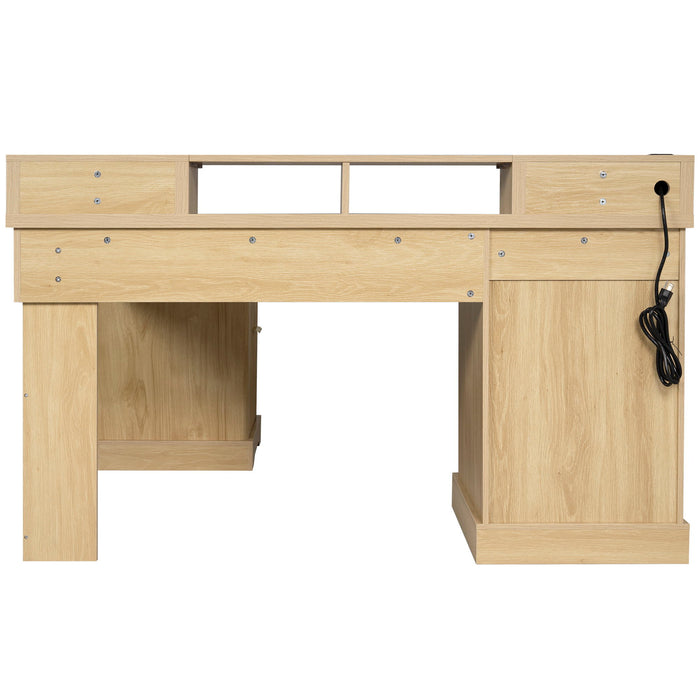 Fluted L-Shaped Desk With Charging Station & Storage Cabinet