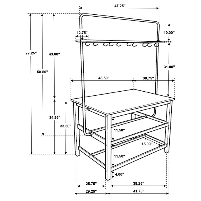 Prager - 3 Piece Kitchen Island Counter Table Set With Overhead Rack And Backless Stools - White