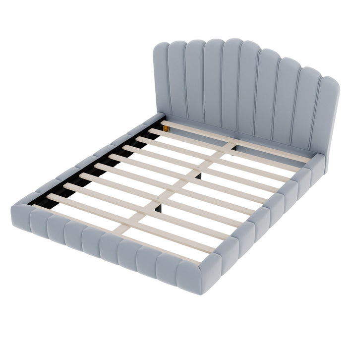 Queen Upholstered Bed Frame With Shell Shaped Headboard - Light Blue - Light Blue