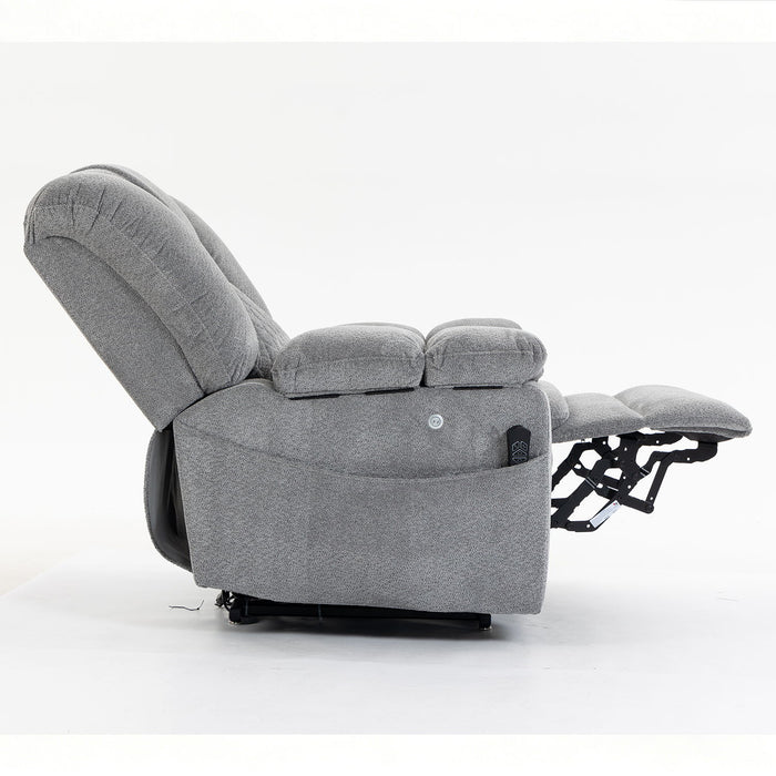 Ultra Wide Electric Lounge Chair With Hot Massage Heating And Auxiliary Standing Function, For Living Room - Gray