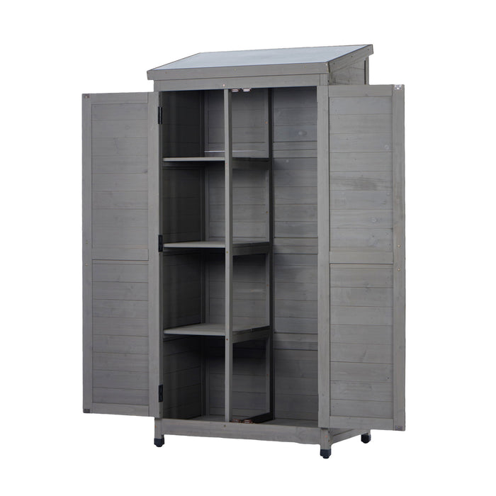 Outdoor Storage Shed With Vertical Tool Cabinet For Backyard