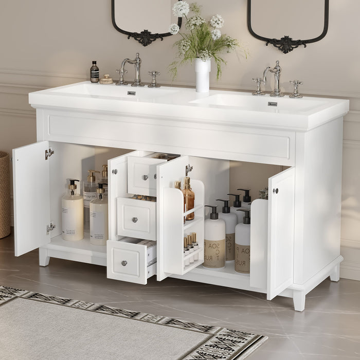 Bathroom Vanity With Double Sinks, 3 Drawers & 4 Doors - White