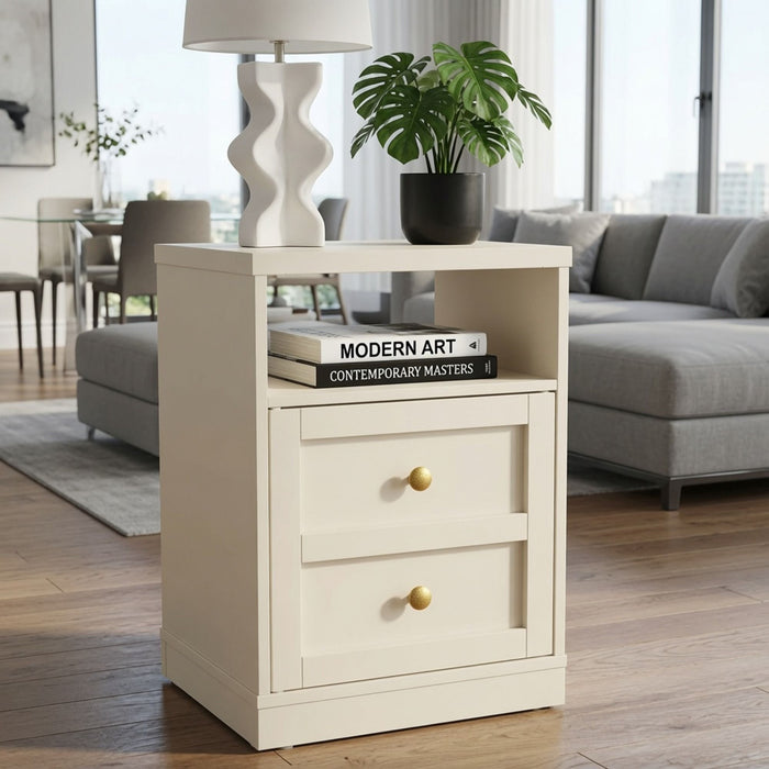 Nightstand With Door & Shelf, 2 Drawer Side Table