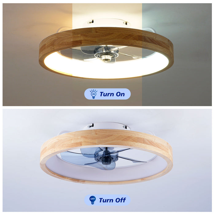 Ceiling Fans With Lights And Remote, 3000 - 6500K Dimmable Flush Mount LED Fan Light, 6 Speeds, Quiet DC Motor For Living Room - Matte White / Natural Wood